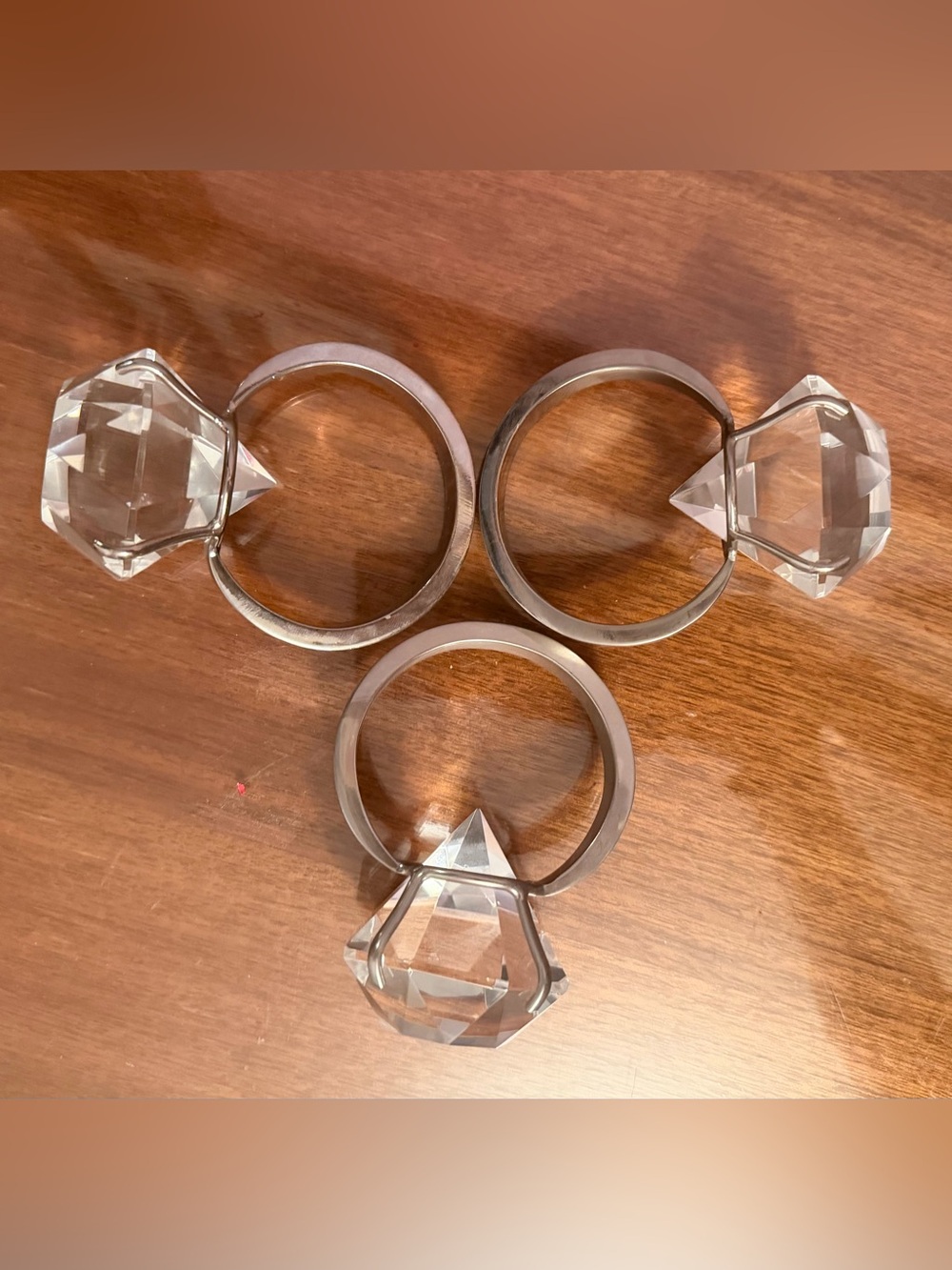 Clear Crystal-Accent Napkin Rings — Set of 3